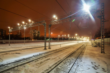 Moscow railway at night time. Russia.