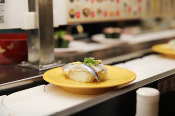 Sushi in Sushi rail japanese restaurant