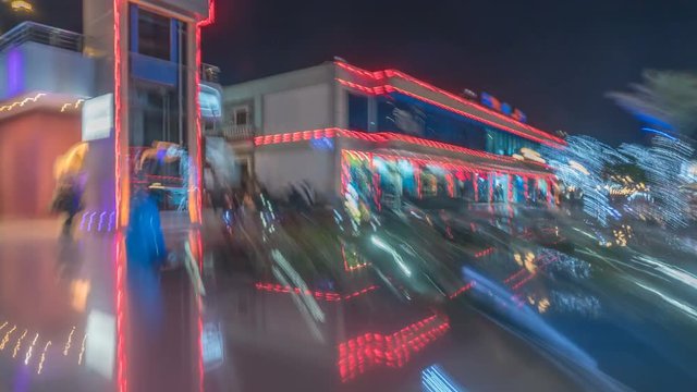 The walk along the bright square. Time lapse (Hyperlapse). Wide angle