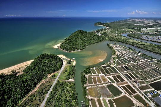 (Aerial photo of Bukit Keluang,Besut,Terengganu,Malaysia) The beautiful view in seaside kluang hill, Terengganu, Inside view of a helicopter in flight