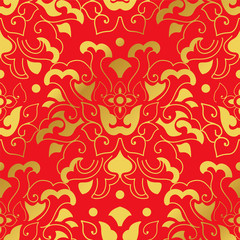 Seamless Golden Chinese Background Curve Spiral Flower Frame