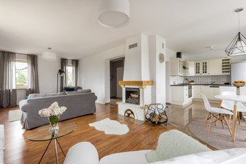 Bright living room with white walls