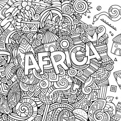 Fototapeta premium Cartoon cute doodles hand drawn african illustration.