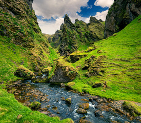 Tipical volcano Icelandic landscape in the mountains.