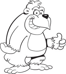 Black and white illustration of a gorilla giving thumbs up.