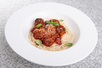 Pasta with meatballs and tomato sauce