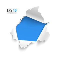 Hole in white paper with blue background. Vector illustration. Banner with space for text. Realistic torn paper vector isolated on white background. Curled sides with ripped edges. 