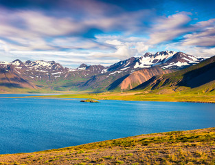 Sunny sammer morning in the Icelandic fjords.