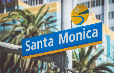 Santa monica street signal - obrazy, fototapety, plakaty