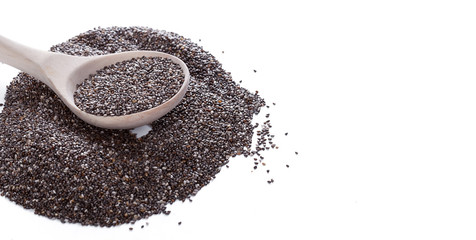 Chia seeds in spoon on white