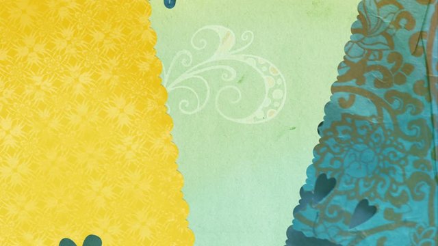 A pastel flower background with falling daisies and wallpaper elements provides a perfect design element for those looking for a 1970s theme.