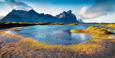 Colorful panorama of the Stokksnes headland