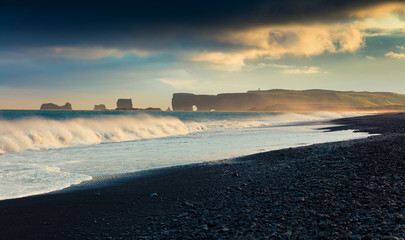 Stormy weather on the Kirkjufjara beach.