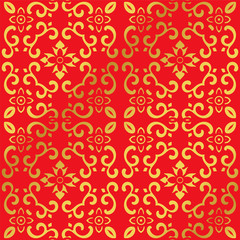 Seamless Golden Chinese Background Spiral Cross Curve Flower