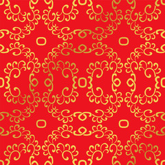 Seamless Golden Chinese Background Spiral Curve Cross Chain