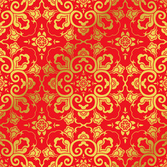 Seamless Golden Chinese Background Round Curve Cross Flower