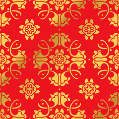 Seamless Golden Chinese Background Spiral Cross Vine Flower