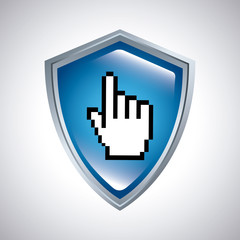 shield with hand cursor icon over white background. colorful design. vector illustration