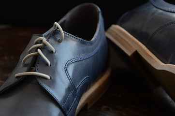 Blue Leather Man Shoes. Classic design