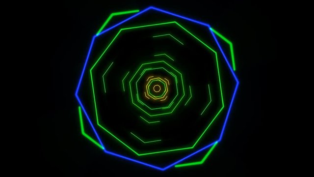 Psychedelic clip showing the formation of colorful pink, abd blue circle vortex on a black background for use as retro 1970 style backgrounds or general screen savers and wallpaper..