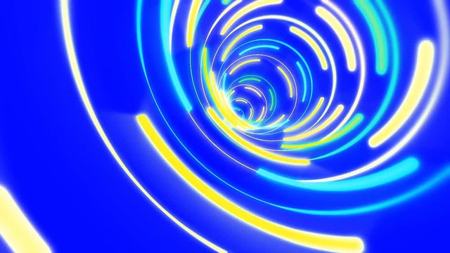 Psychedelic clip showing the formation of colorful pastel yellow and green circle vortex on a blue background for use as retro 1970 style backgrounds or general screen savers and wallpaper..