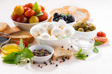fresh ingredients for salad with mozzarella