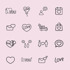 love wedding valentine day romantic line icons set