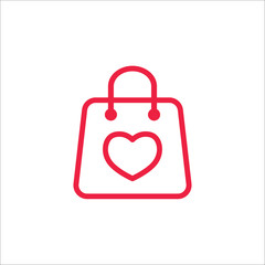 shopping gift bag with heart line icon