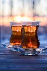 Turkish tea with authentic glass cup