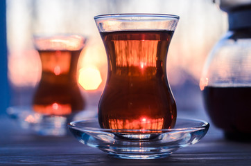 Turkish tea with authentic glass cup