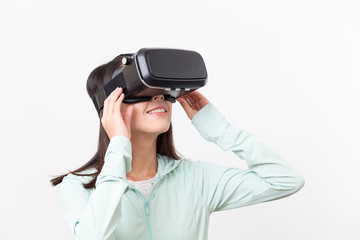 Woman using virtual reality device