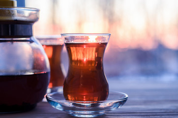 Turkish tea with authentic glass cup