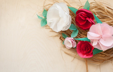 Red and rose paper flowers
