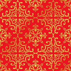 Seamless Golden Chinese Background Curve Spiral Cross Chain