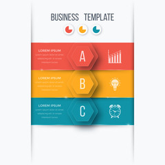Infographics template 3 options with hexagon