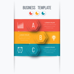 Infographics template 3 options with hexagon