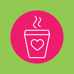 glass drink paper plastic coffee cup with heart and steam line icon white on pink circle on green