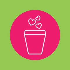 glass drink paper plastic coffee cup with heart steam line icon white on pink circle on green