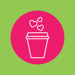 glass drink paper plastic coffee cup with heart steam line icon white on pink circle on green