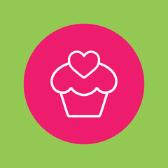 cupcake cake with heart line icon white on pink circle on green