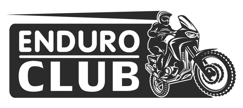 Fototapeta Motocross race enduro extreme motorcycle driver logo monochrome illustration