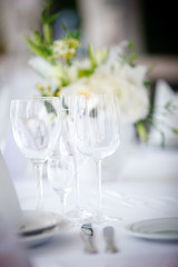 white flowers decoration on the dining table