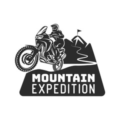Naklejka premium Motocross race enduro extreme motorcycle driver logo monochrome illustration