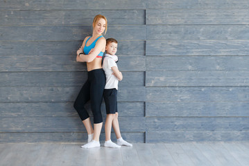 Fitness mother with her 9 years old son