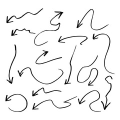 Hand drawn arrow set collection of black direction pencil sketch symbols, vector illustration graphic design