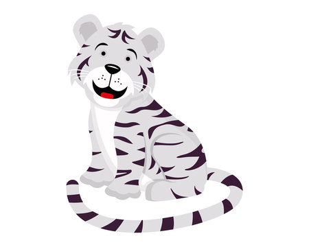 Flat Cute Animal Character Logo - White Tiger