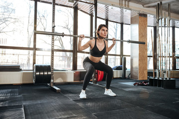 Fototapeta na wymiar Fitness woman doing squats exercises in gym