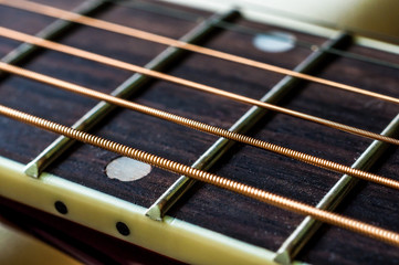 Closeup Of Part Of Acoustic Guitar Shallow Depth Of Field