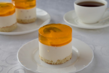 Cake dessert with jelly and coffee