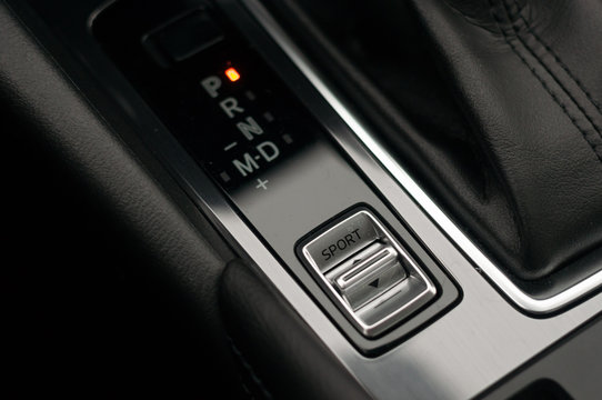 Fototapeta Sport mode button. Car interior.